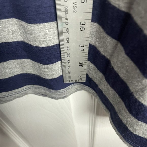 Soft Surroundings Adrift Dress M Striped Tie Cuffs Dolman Sleeves Navy Gray - Picture 8 of 8